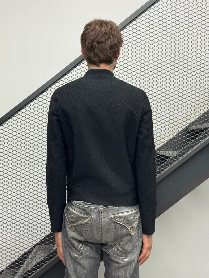 AW2018 Emporio Armani Black Asymmetrical Textured Panther Light Jacket vBebSat 2