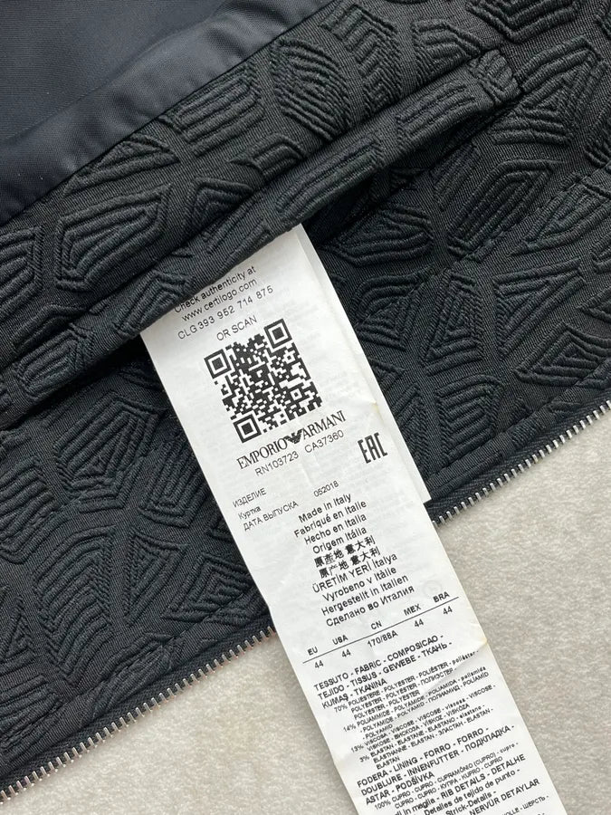AW2018 Emporio Armani Black Asymmetrical Textured Panther Light Jacket vBebSat 10