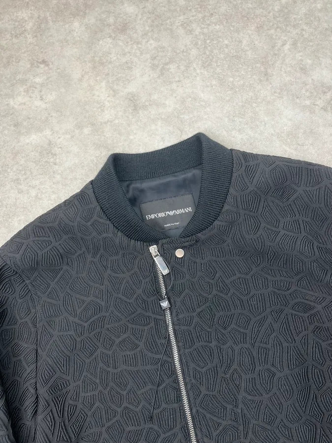 AW2018 Emporio Armani Black Asymmetrical Textured Panther Light Jacket vBebSat 4