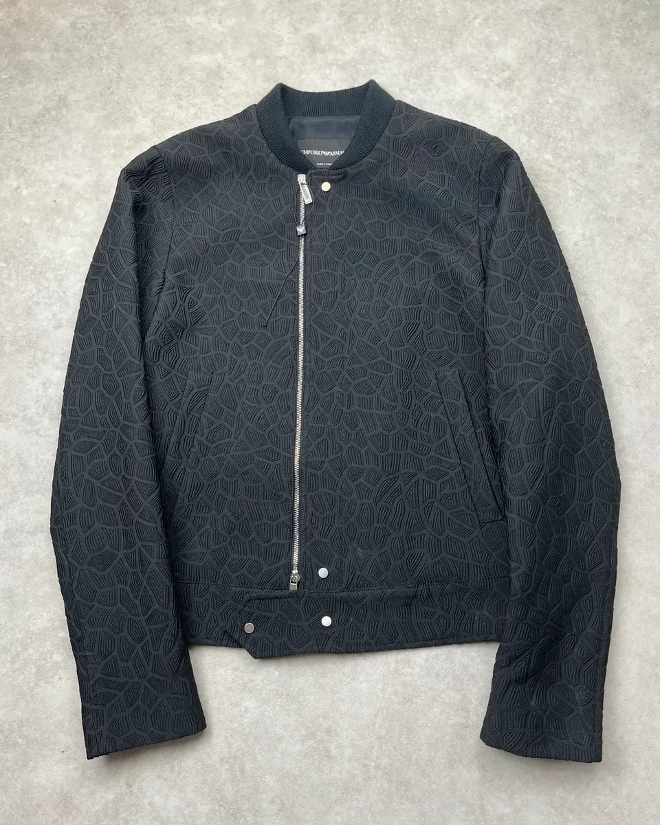 AW2018 Emporio Armani Black Asymmetrical Textured Panther Light Jacket vBebSat 0
