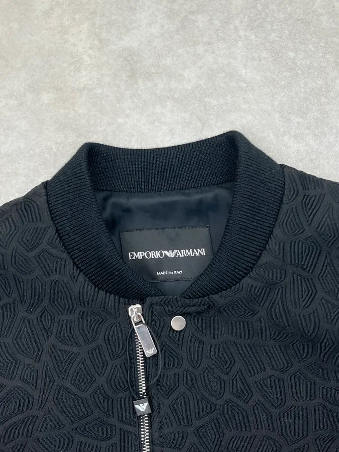 AW2018 Emporio Armani Black Asymmetrical Textured Panther Light Jacket vBebSat 9