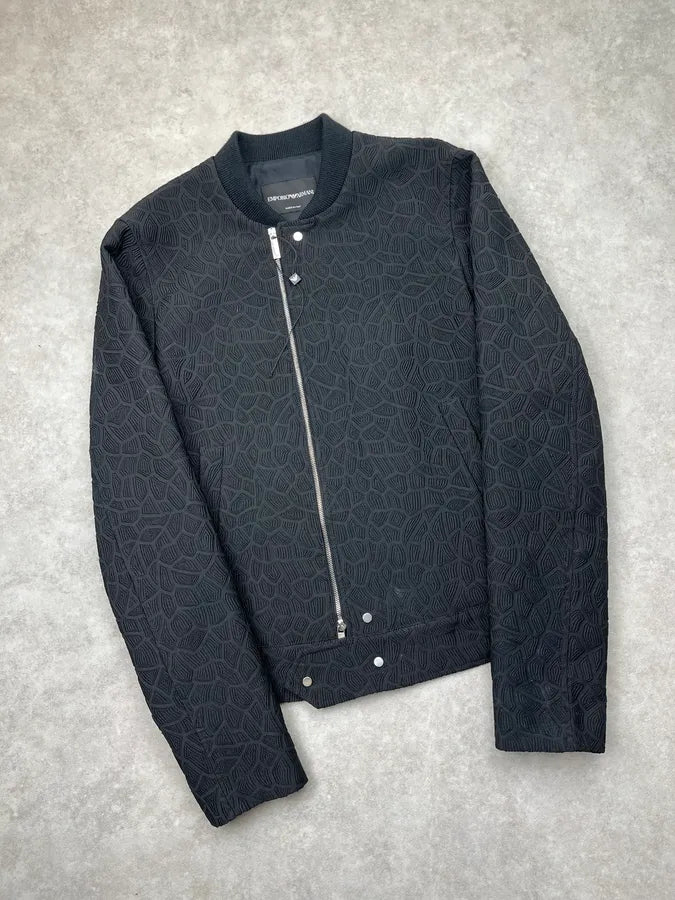 AW2018 Emporio Armani Black Asymmetrical Textured Panther Light Jacket vBebSat 3