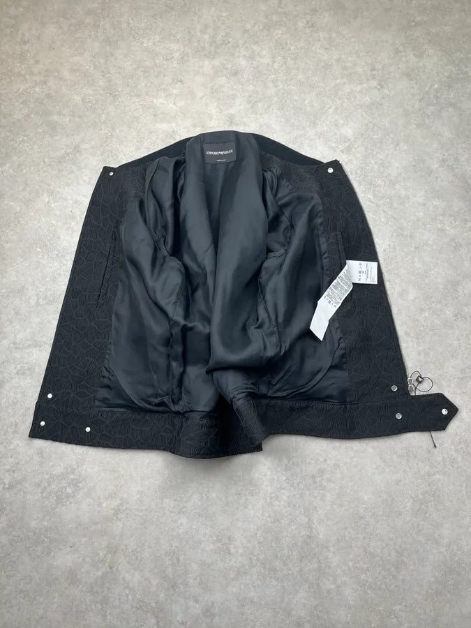 AW2018 Emporio Armani Black Asymmetrical Textured Panther Light Jacket vBebSat 7