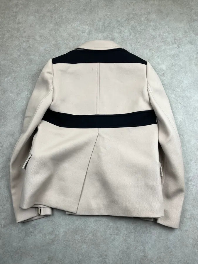 SS2019 Prada Beige Zip Sleeves Wool Buttoned Officer Jacket qPVrPPH 7