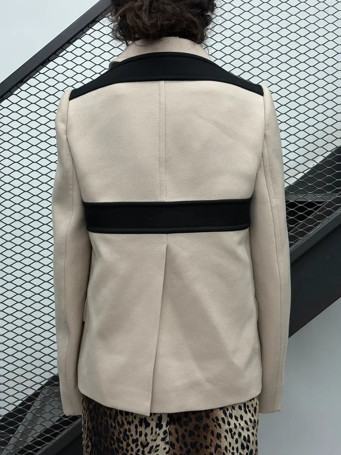 SS2019 Prada Beige Zip Sleeves Wool Buttoned Officer Jacket qPVrPPH 3