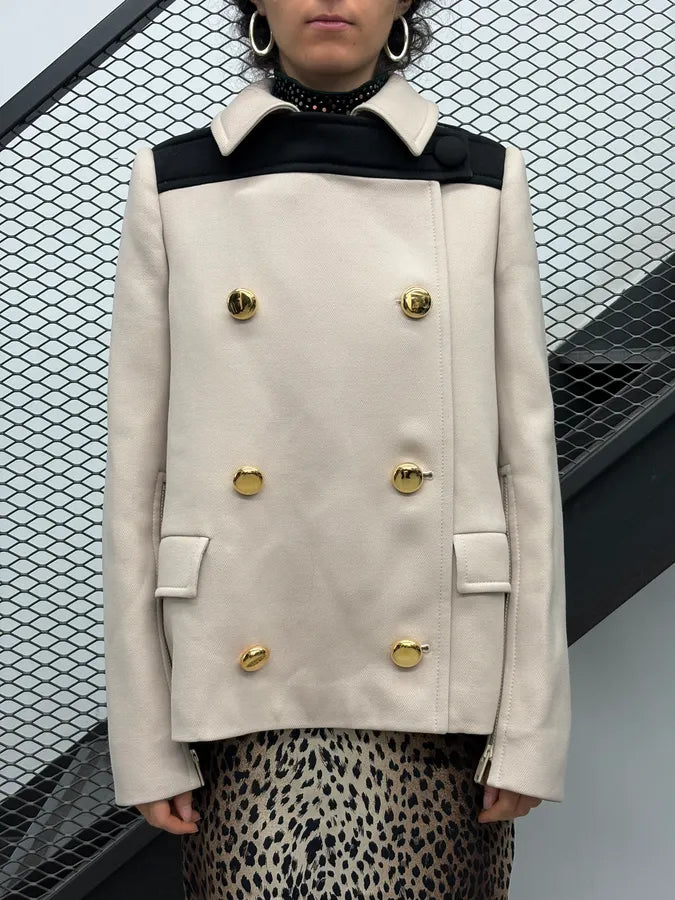 SS2019 Prada Beige Zip Sleeves Wool Buttoned Officer Jacket qPVrPPH 2