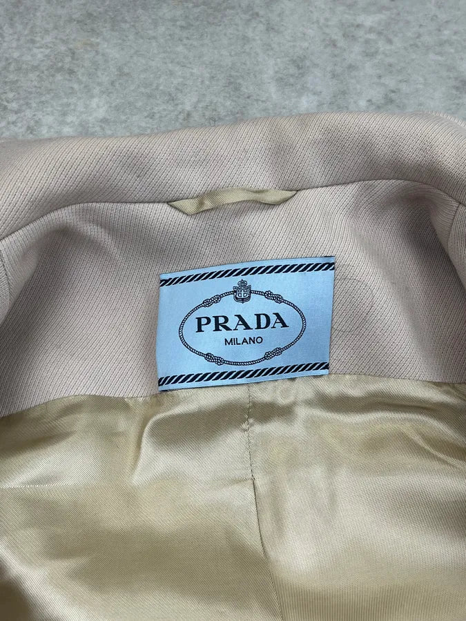 SS2019 Prada Beige Zip Sleeves Wool Buttoned Officer Jacket qPVrPPH 11