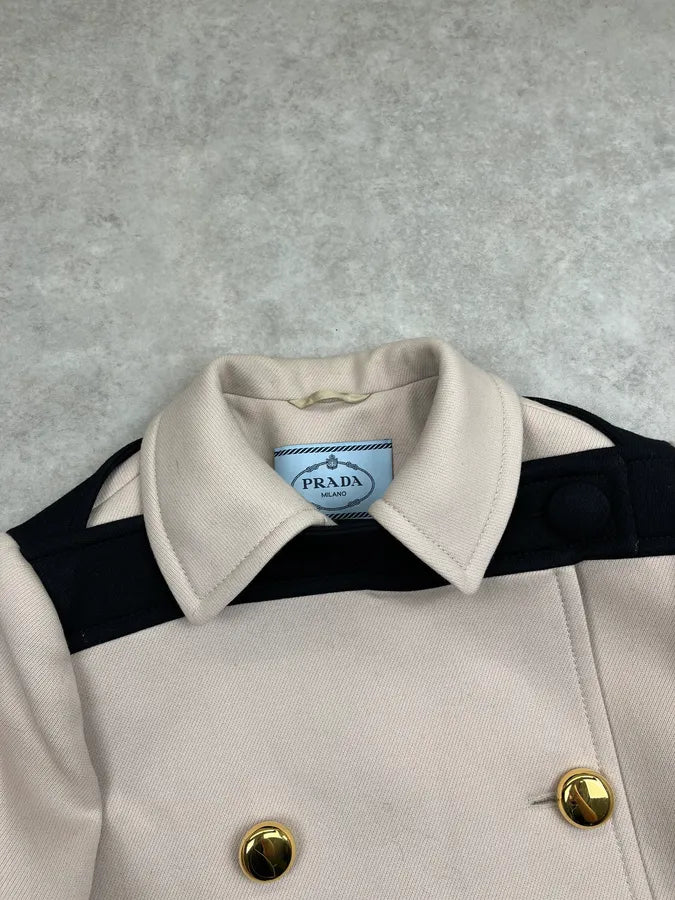 SS2019 Prada Beige Zip Sleeves Wool Buttoned Officer Jacket qPVrPPH 4