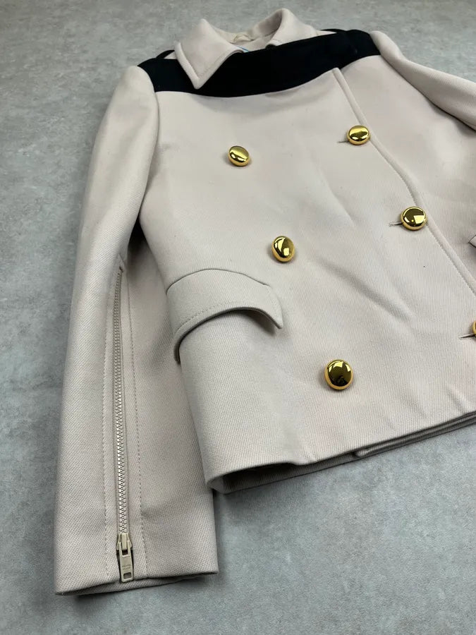 SS2019 Prada Beige Zip Sleeves Wool Buttoned Officer Jacket qPVrPPH 6