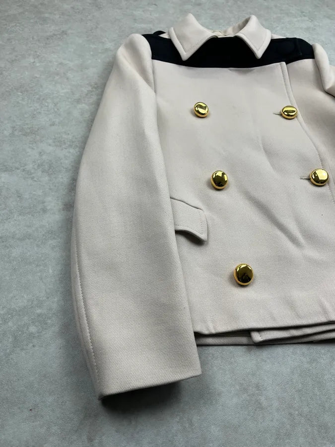 SS2019 Prada Beige Zip Sleeves Wool Buttoned Officer Jacket qPVrPPH 5