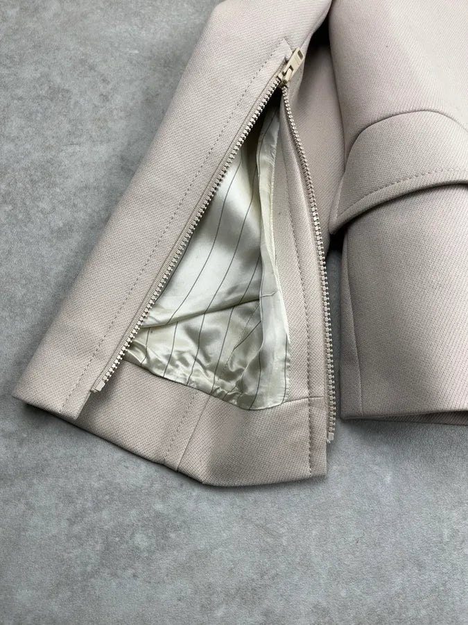 SS2019 Prada Beige Zip Sleeves Wool Buttoned Officer Jacket qPVrPPH 10