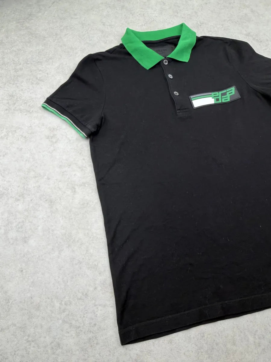 SS2018 Prada Black & Green Contrast Collar Polo bdheNUf 3
