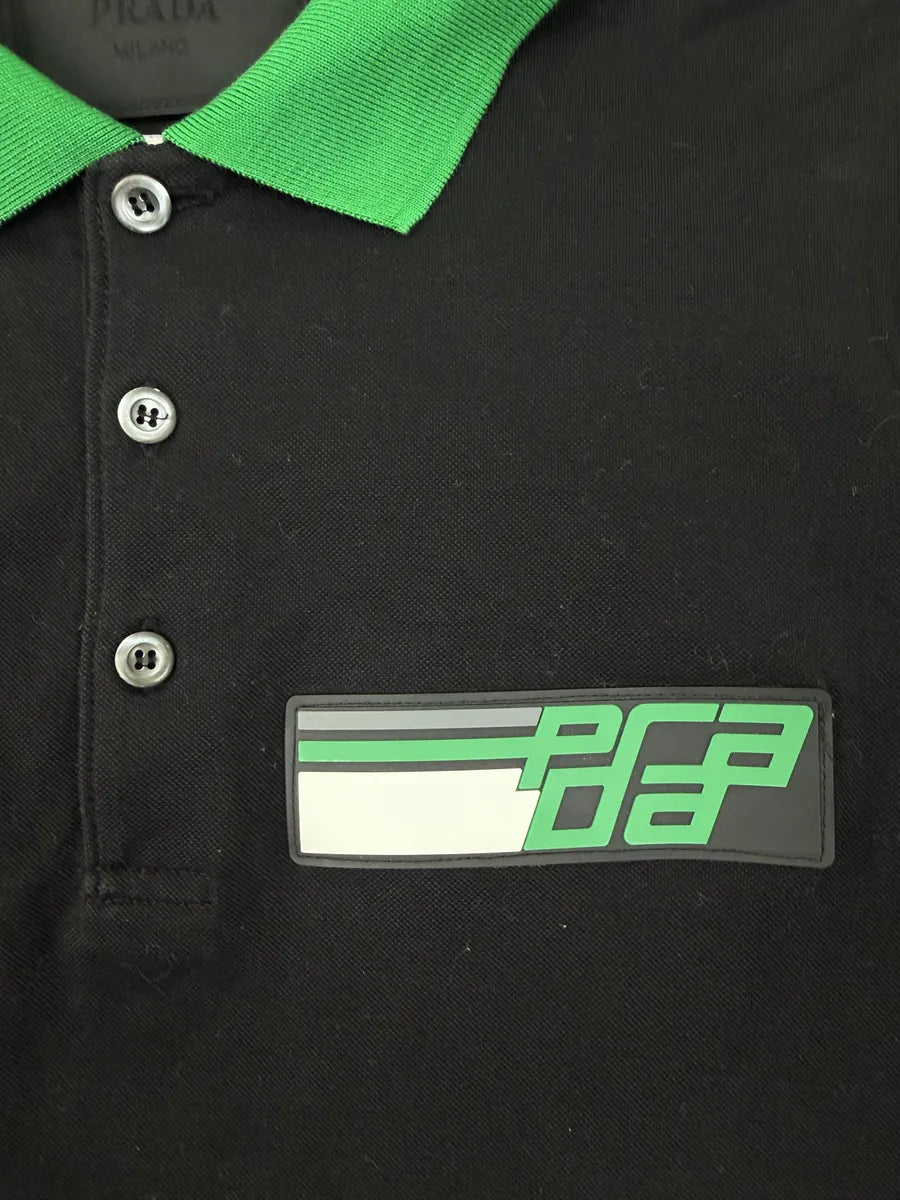 SS2018 Prada Black & Green Contrast Collar Polo bdheNUf 4