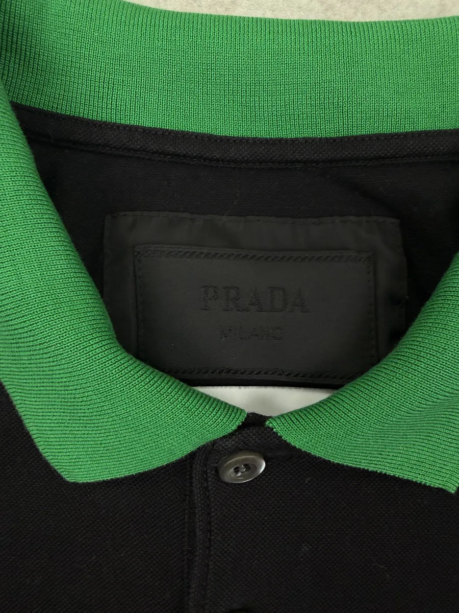 SS2018 Prada Black & Green Contrast Collar Polo bdheNUf 5