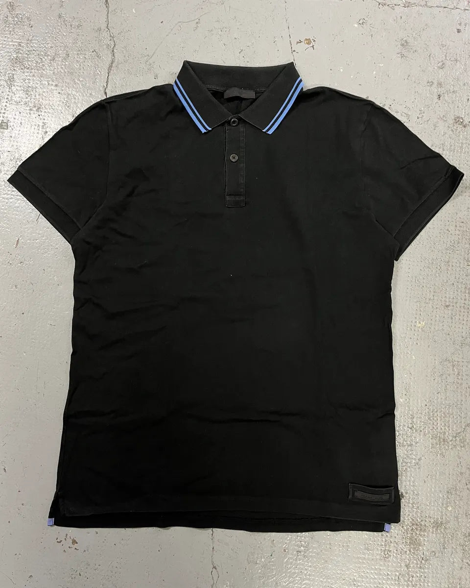 SS2018 Prada Blue Contrast Trim Black Polo IoEFAkO 0