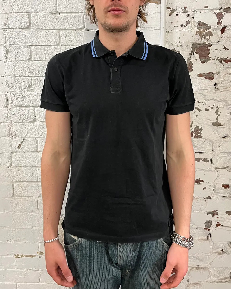 SS2018 Prada Blue Contrast Trim Black Polo IoEFAkO 1