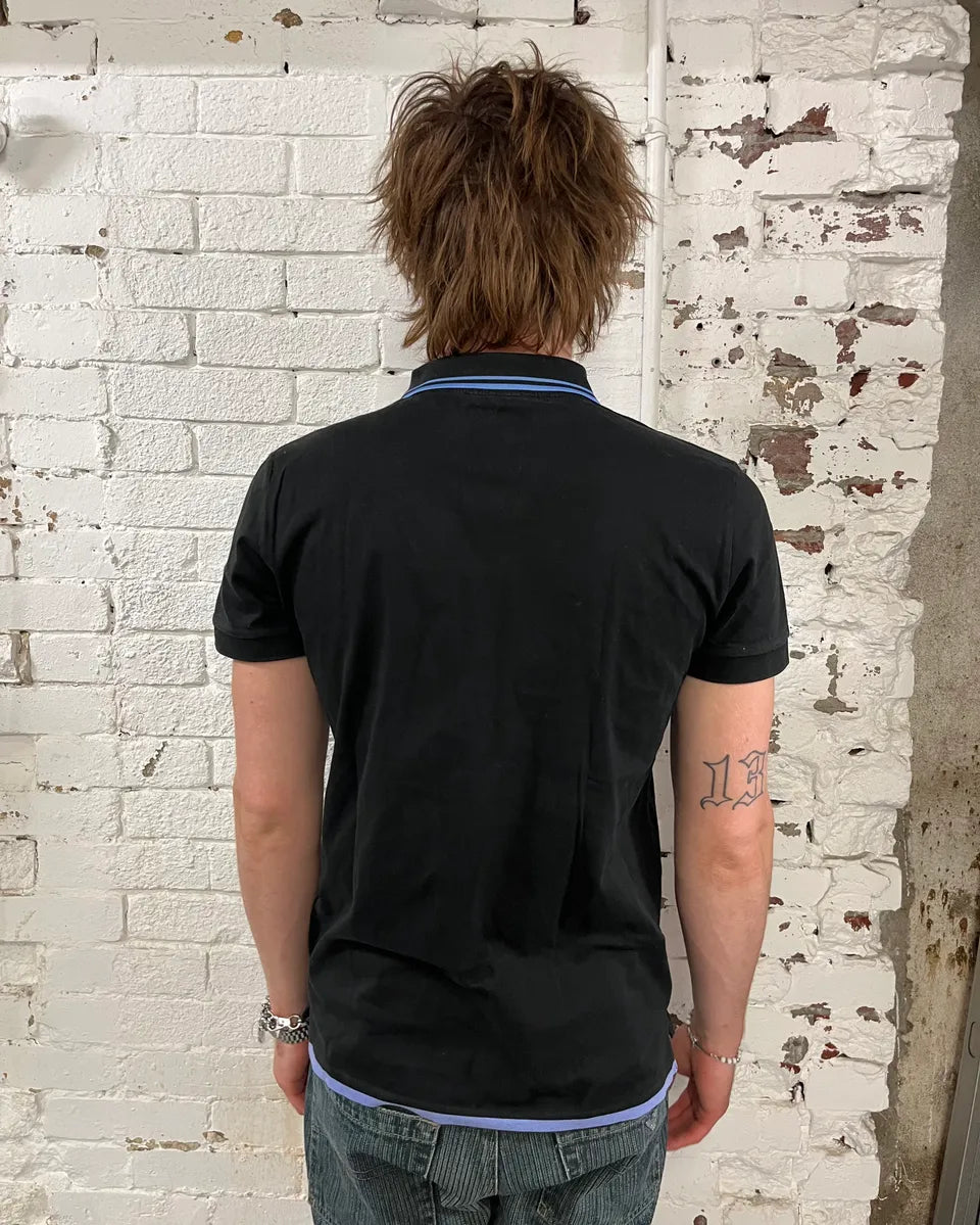 SS2018 Prada Blue Contrast Trim Black Polo IoEFAkO 2