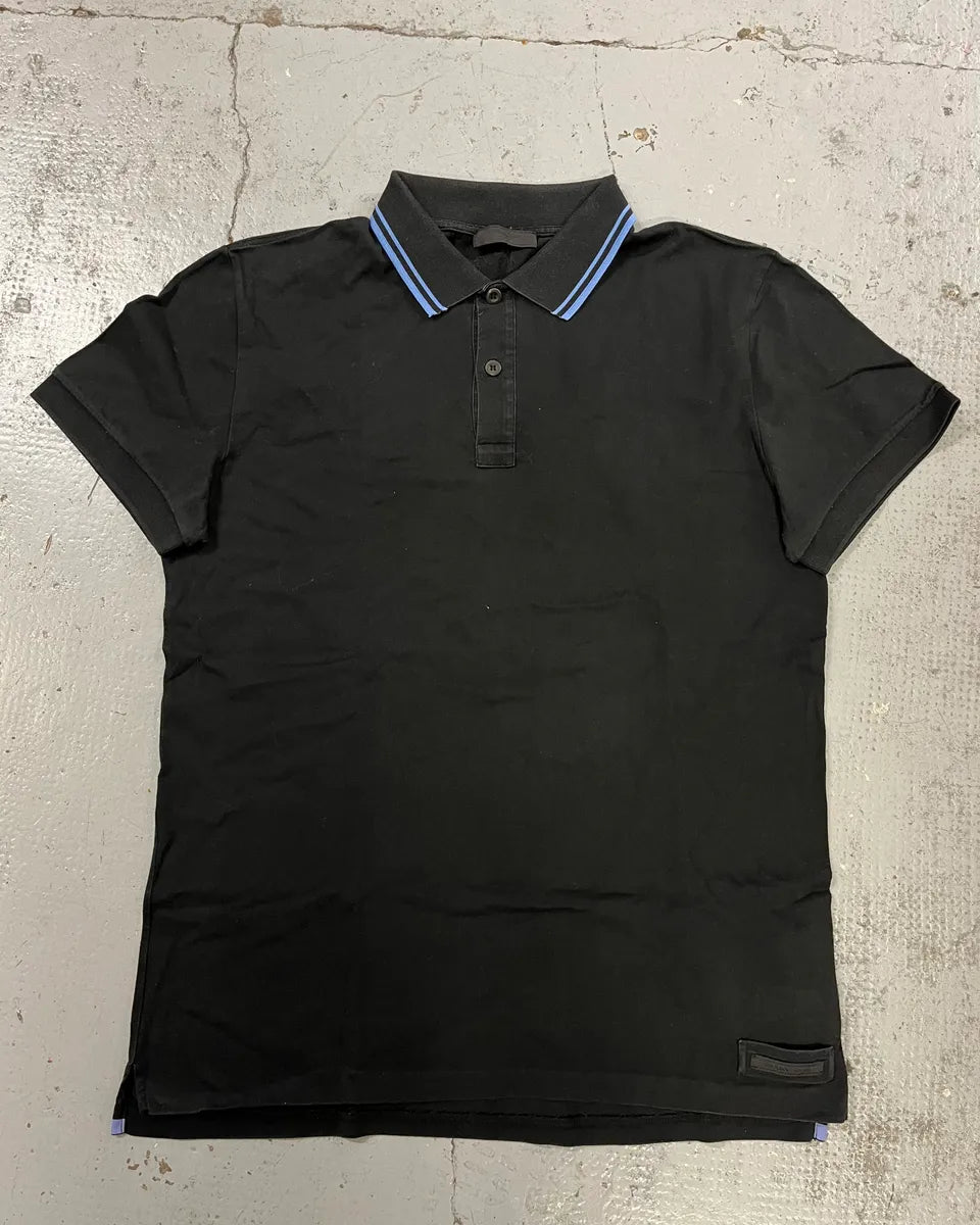 SS2018 Prada Blue Contrast Trim Black Polo IoEFAkO 3