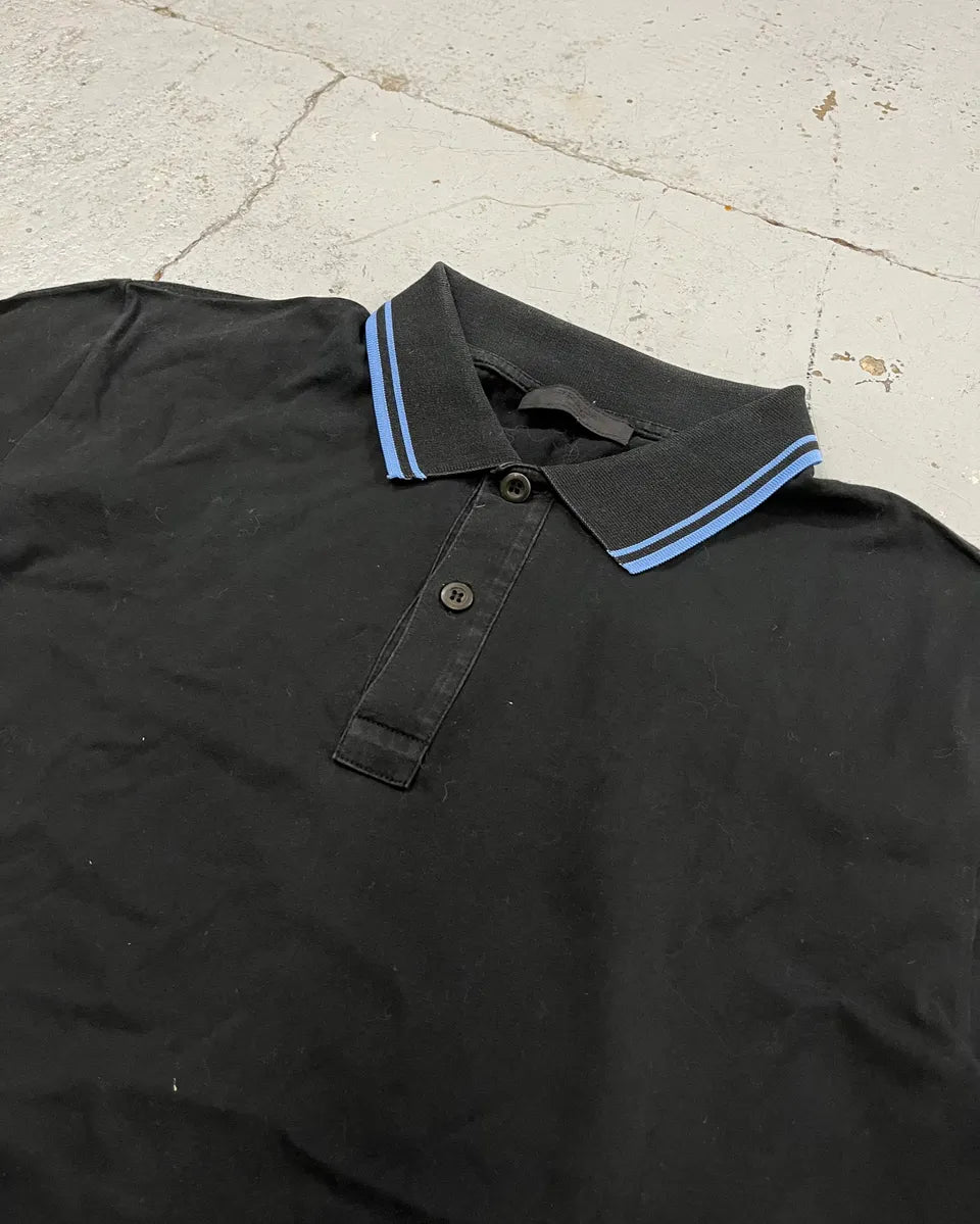 SS2018 Prada Blue Contrast Trim Black Polo IoEFAkO 4