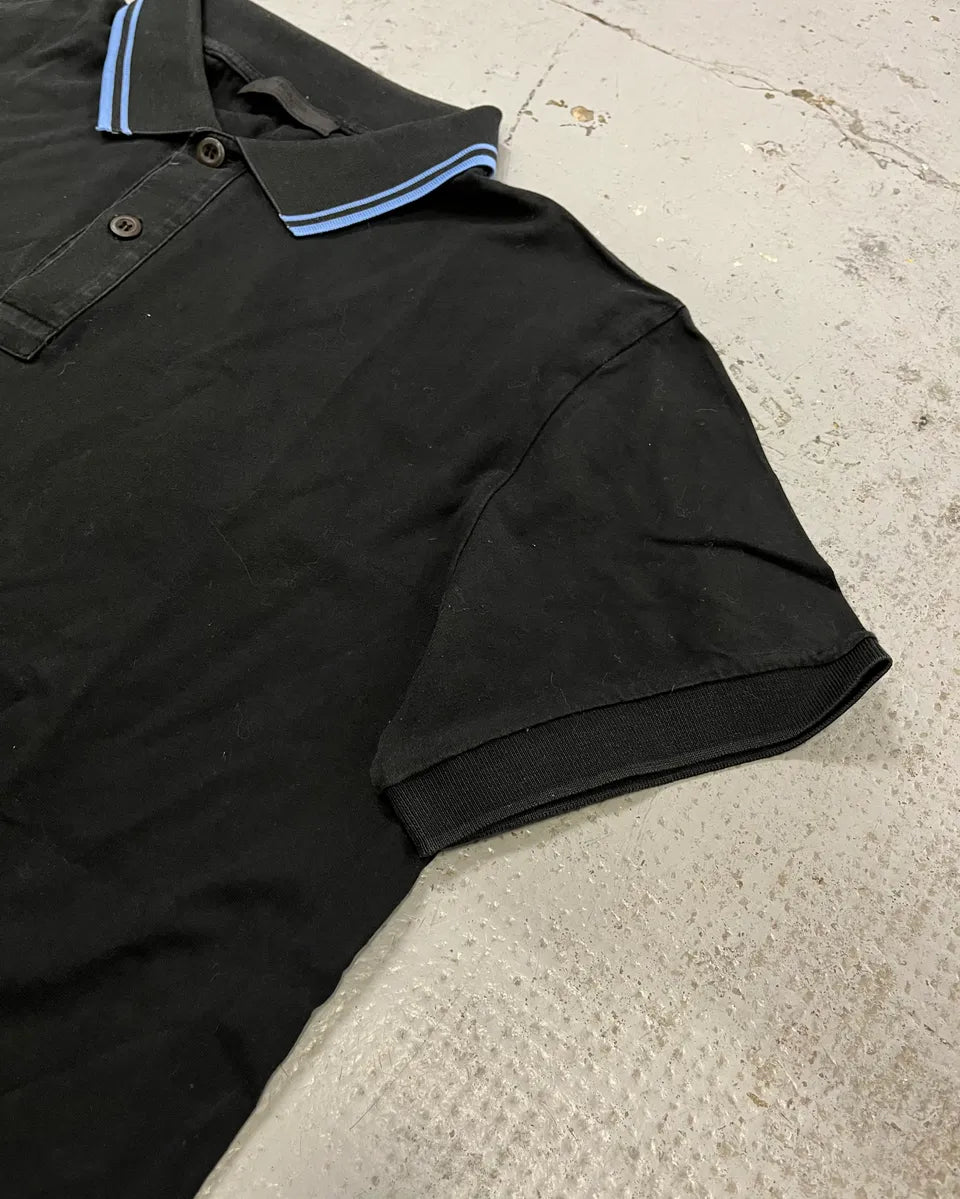 SS2018 Prada Blue Contrast Trim Black Polo IoEFAkO 5