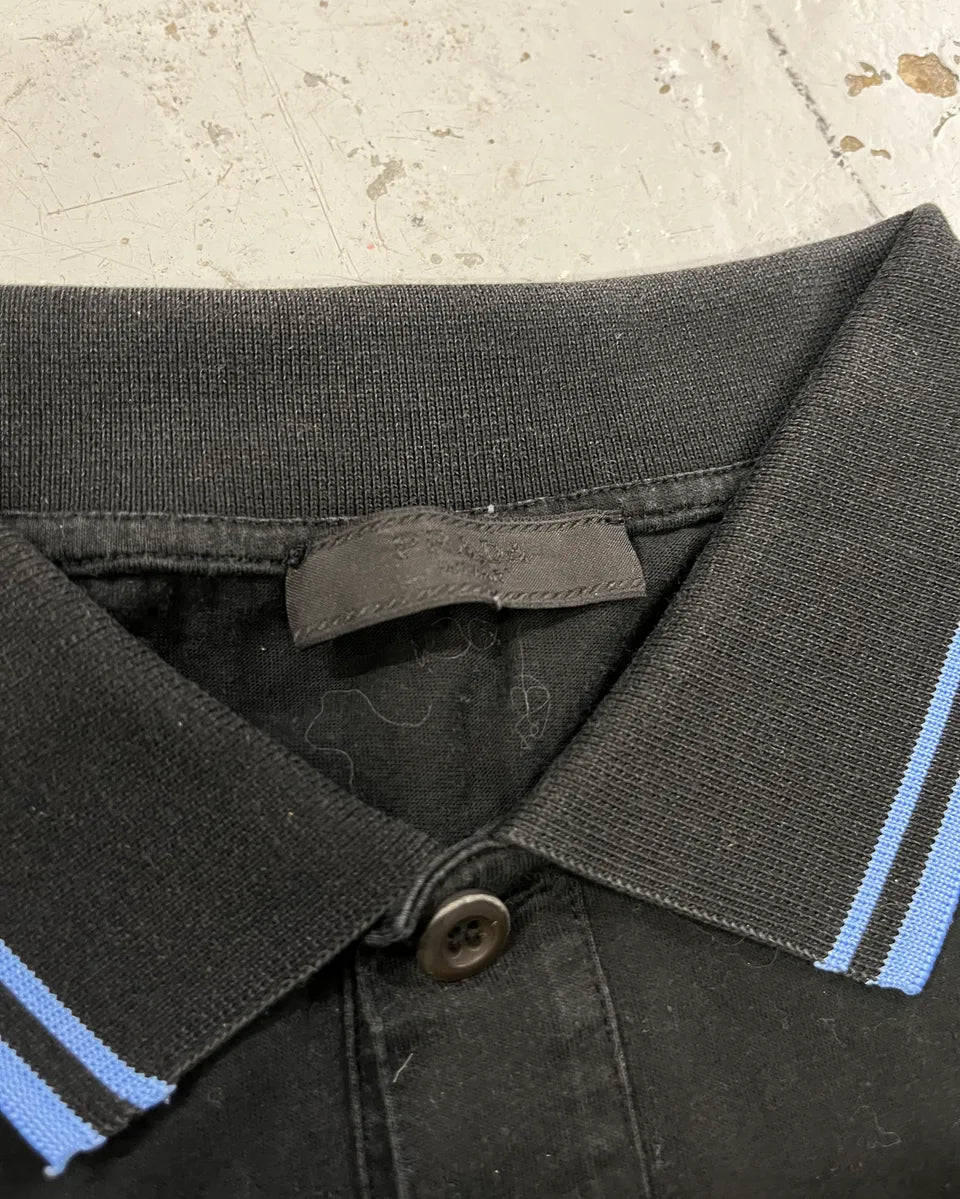 SS2018 Prada Blue Contrast Trim Black Polo IoEFAkO 8