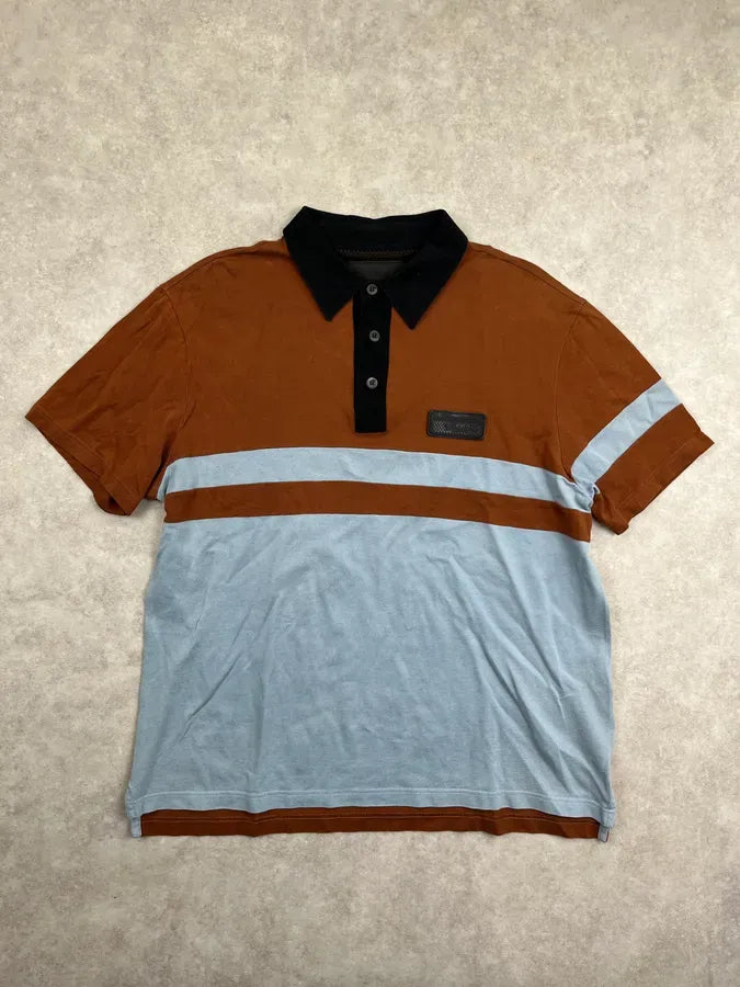 SS2018 Prada Brown & Blue Color Block Polo NAoRzzS 0