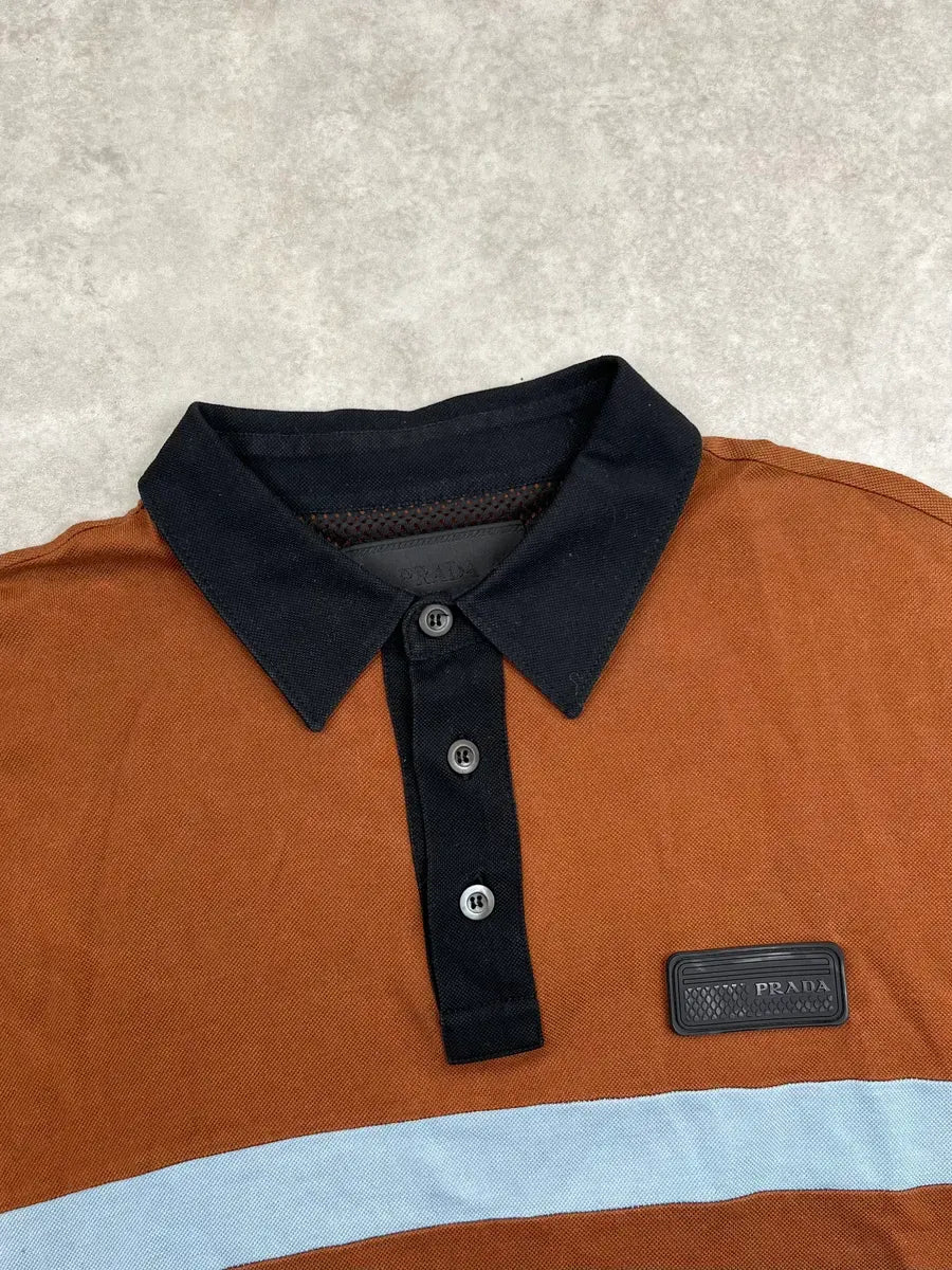 SS2018 Prada Brown & Blue Color Block Polo NAoRzzS 4