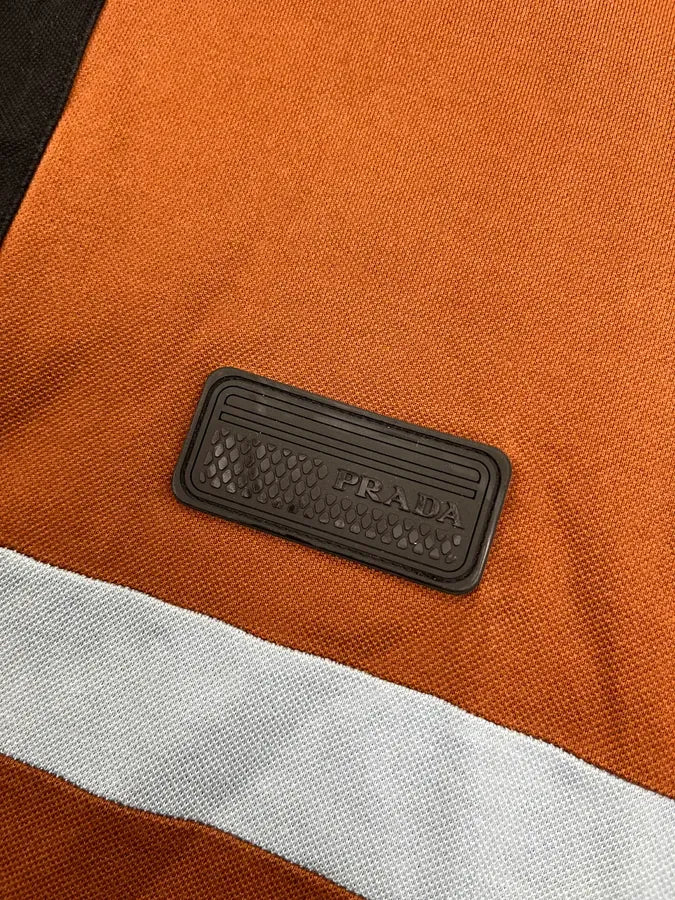 SS2018 Prada Brown & Blue Color Block Polo NAoRzzS 7