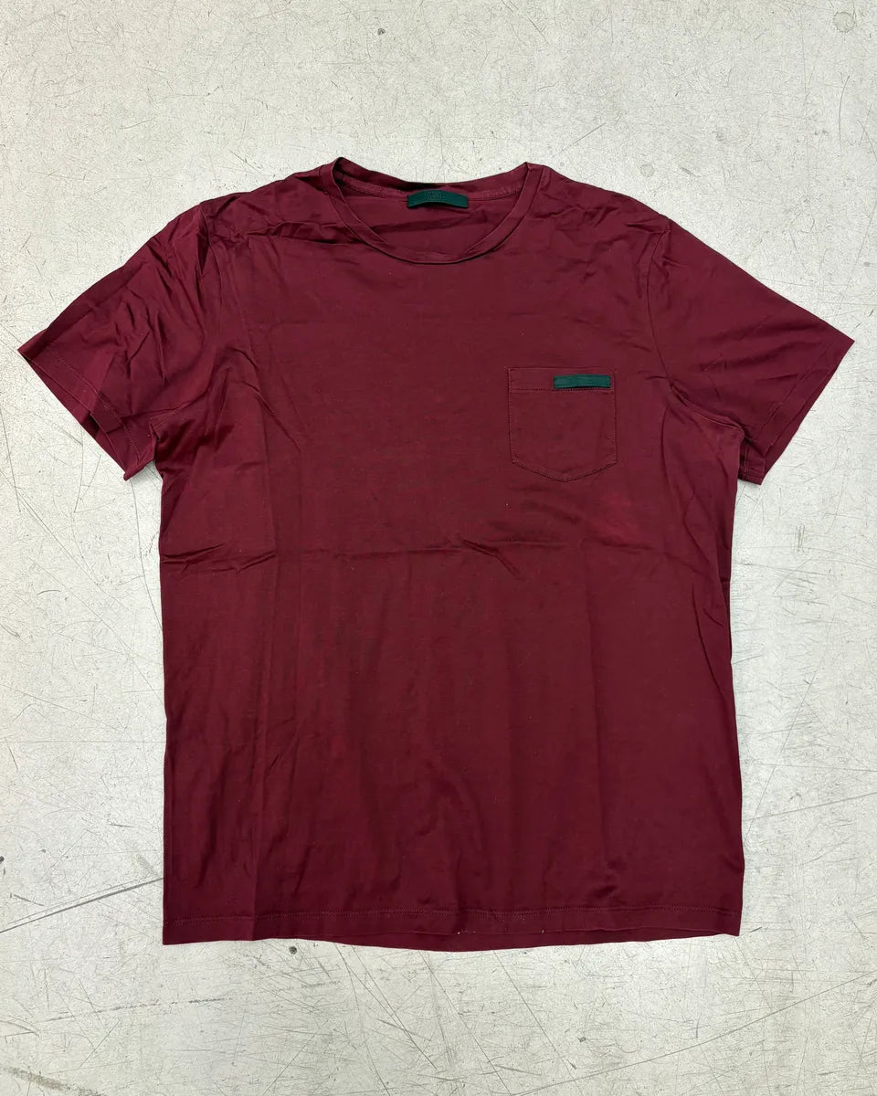 SS2018 Prada Burgundy Logo Patch Chest Pocket T-Shirt bpWcnYu 0