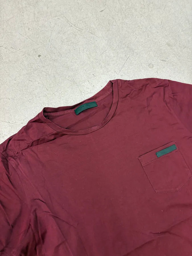 SS2018 Prada Burgundy Logo Patch Chest Pocket T-Shirt bpWcnYu 4