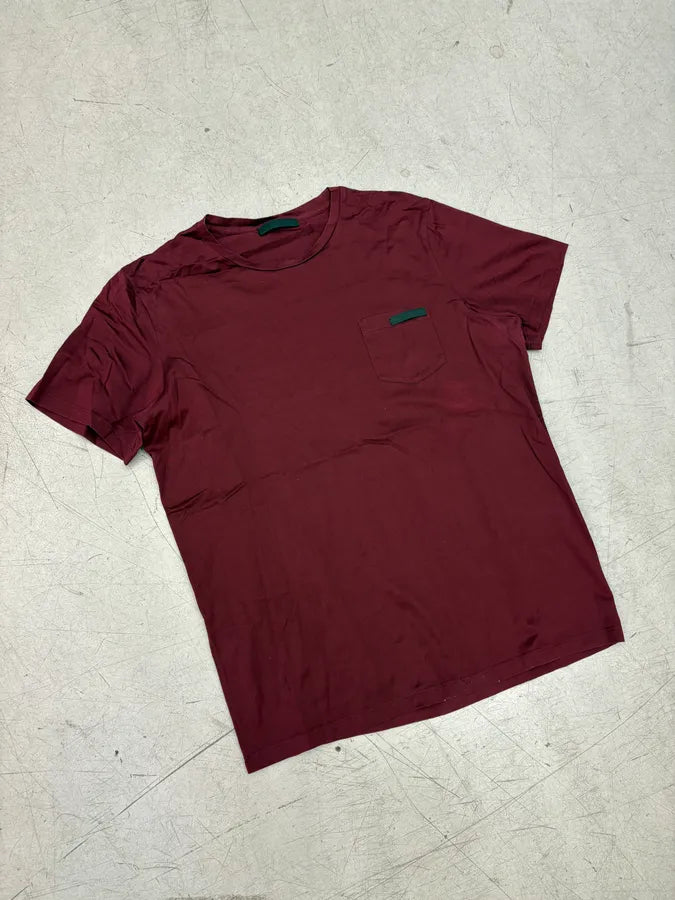 SS2018 Prada Burgundy Logo Patch Chest Pocket T-Shirt bpWcnYu 3