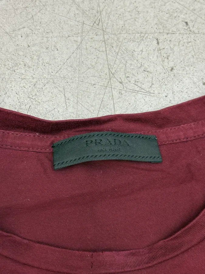 SS2018 Prada Burgundy Logo Patch Chest Pocket T-Shirt bpWcnYu 7
