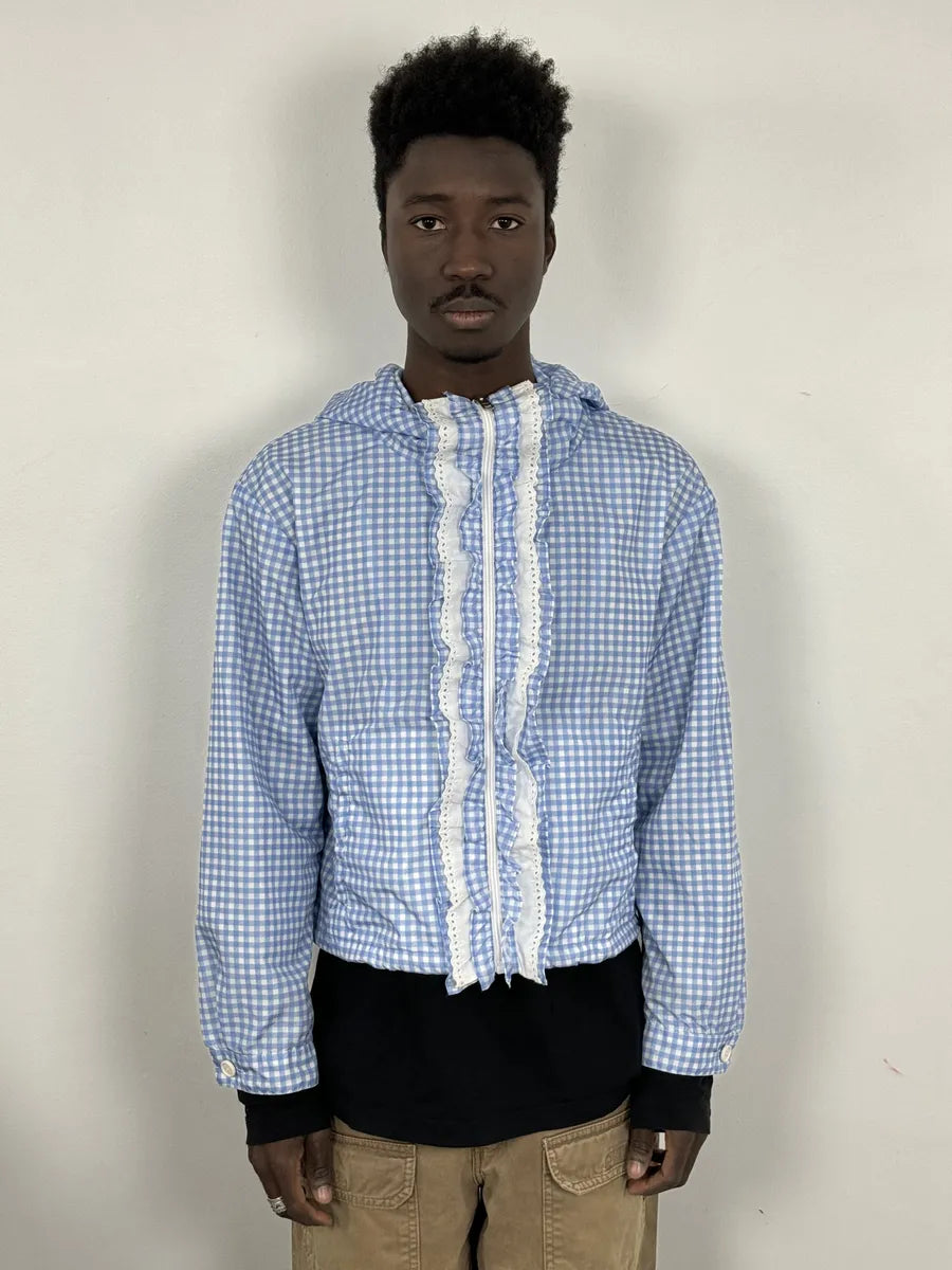 SS2018 Prada White & Blue Checkered Windbreaker Jacket PlLRrBq 0