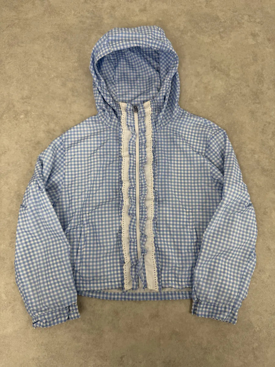SS2018 Prada White & Blue Checkered Windbreaker Jacket PlLRrBq 10