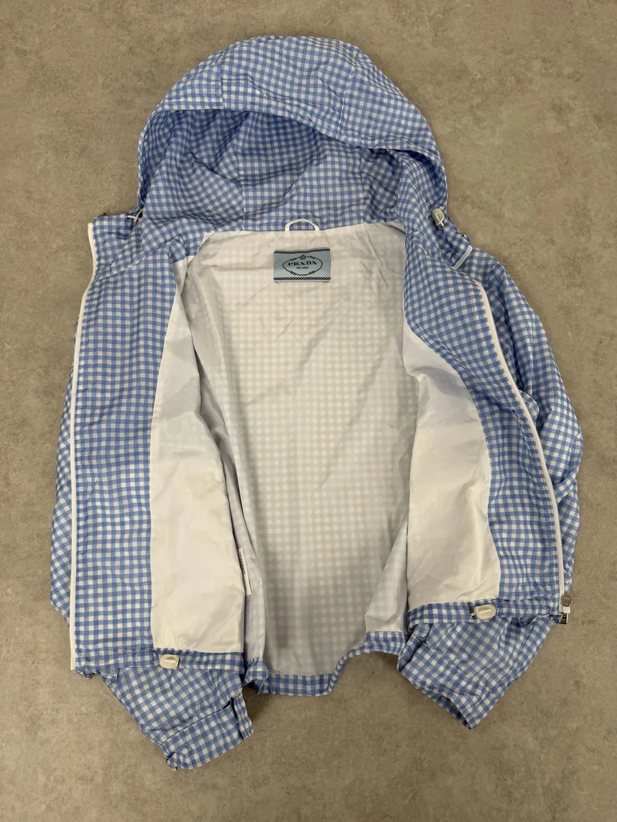 SS2018 Prada White & Blue Checkered Windbreaker Jacket PlLRrBq 4
