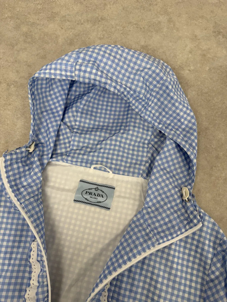 SS2018 Prada White & Blue Checkered Windbreaker Jacket PlLRrBq 5