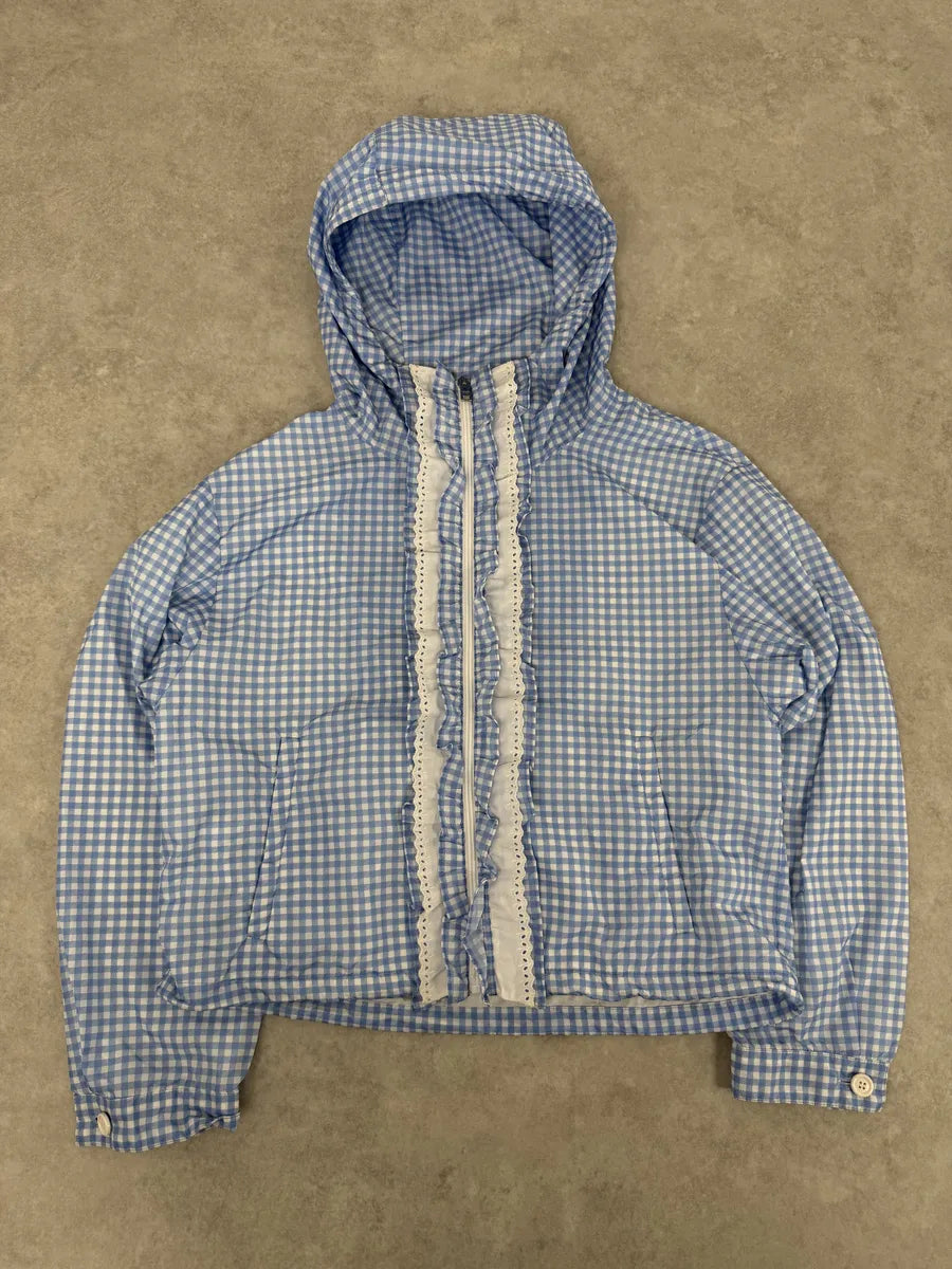 SS2018 Prada White & Blue Checkered Windbreaker Jacket PlLRrBq 9