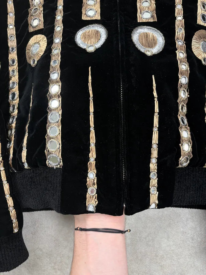 SS2019 Saint Laurent Black Velvet Mirors Embroidered Bomber Jacket TvguSSq 10