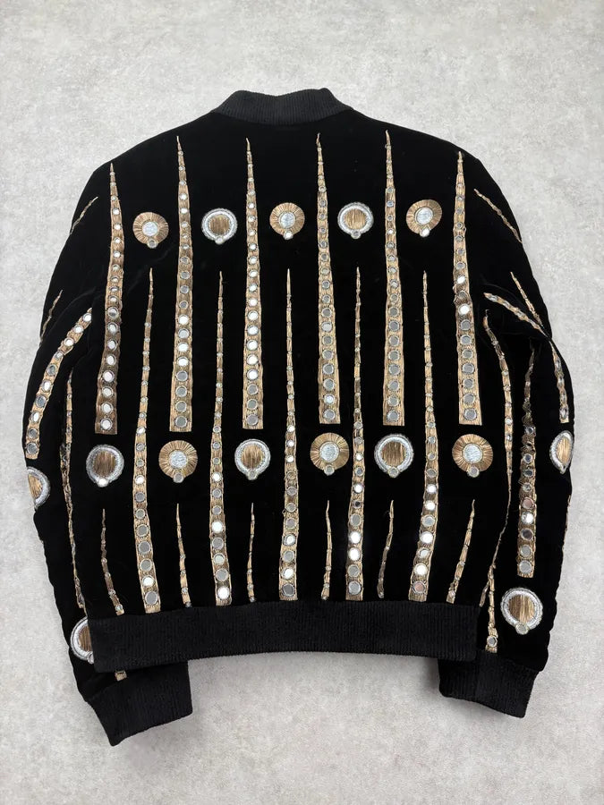 SS2019 Saint Laurent Black Velvet Mirors Embroidered Bomber Jacket TvguSSq 2