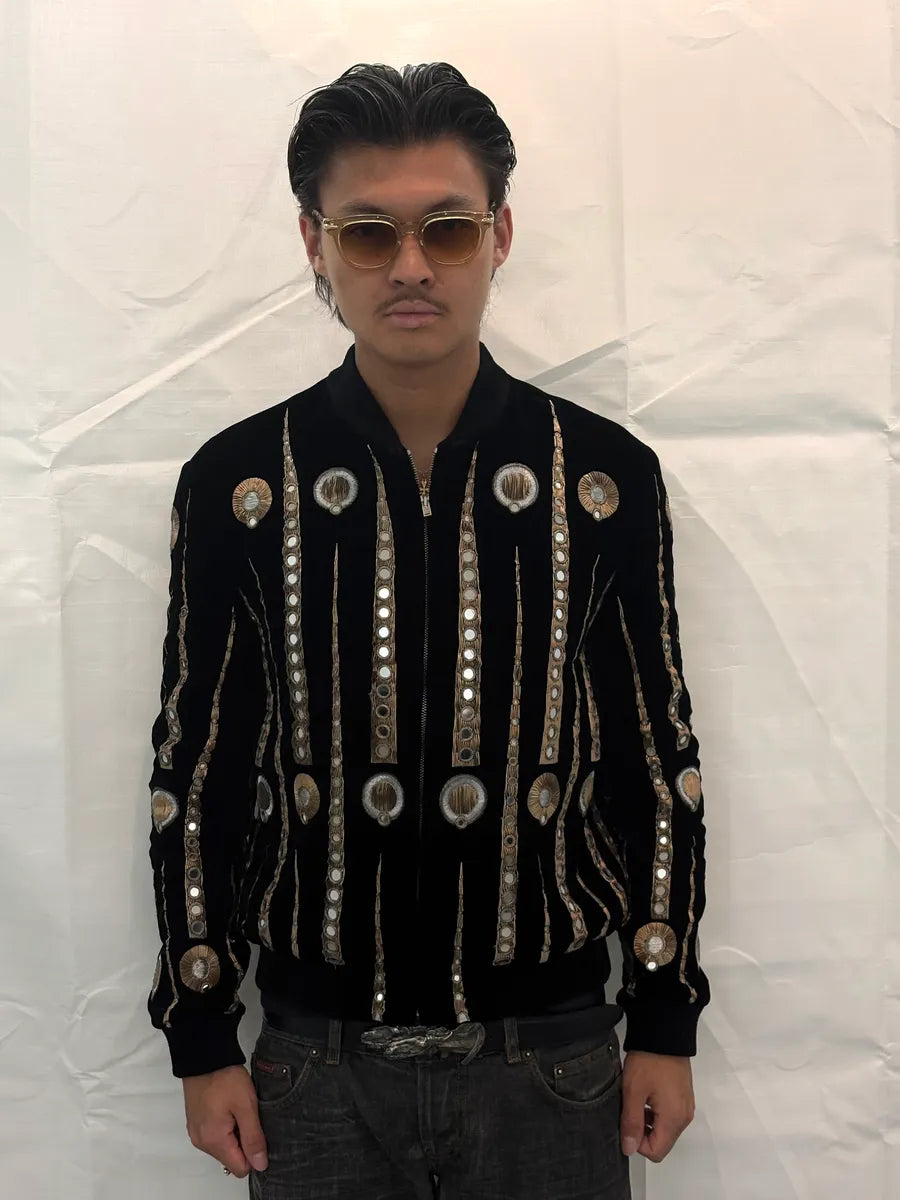 SS2019 Saint Laurent Black Velvet Mirors Embroidered Bomber Jacket TvguSSq 3