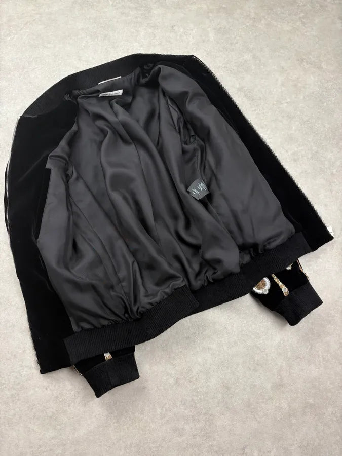 SS2019 Saint Laurent Black Velvet Mirors Embroidered Bomber Jacket TvguSSq 7