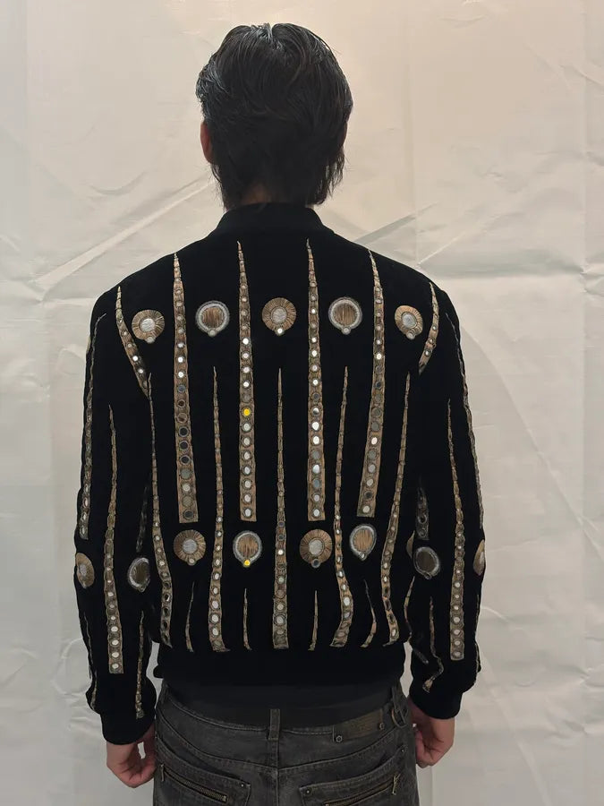SS2019 Saint Laurent Black Velvet Mirors Embroidered Bomber Jacket TvguSSq 4