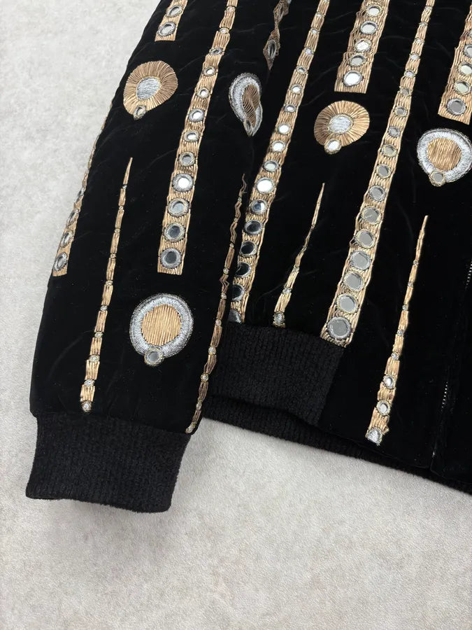 SS2019 Saint Laurent Black Velvet Mirors Embroidered Bomber Jacket TvguSSq 8