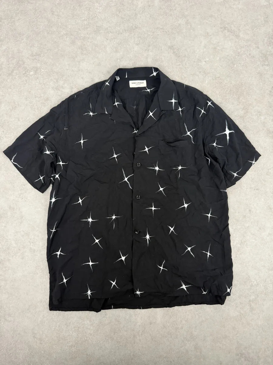 SS2018 Saint Laurent Far Stars Black Short Sleeves Shirt RCdfobM 0