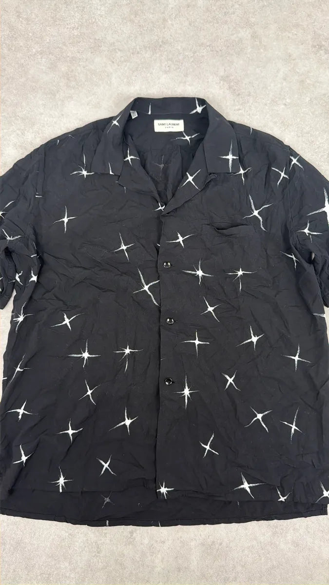 SS2018 Saint Laurent Far Stars Black Short Sleeves Shirt RCdfobM 6