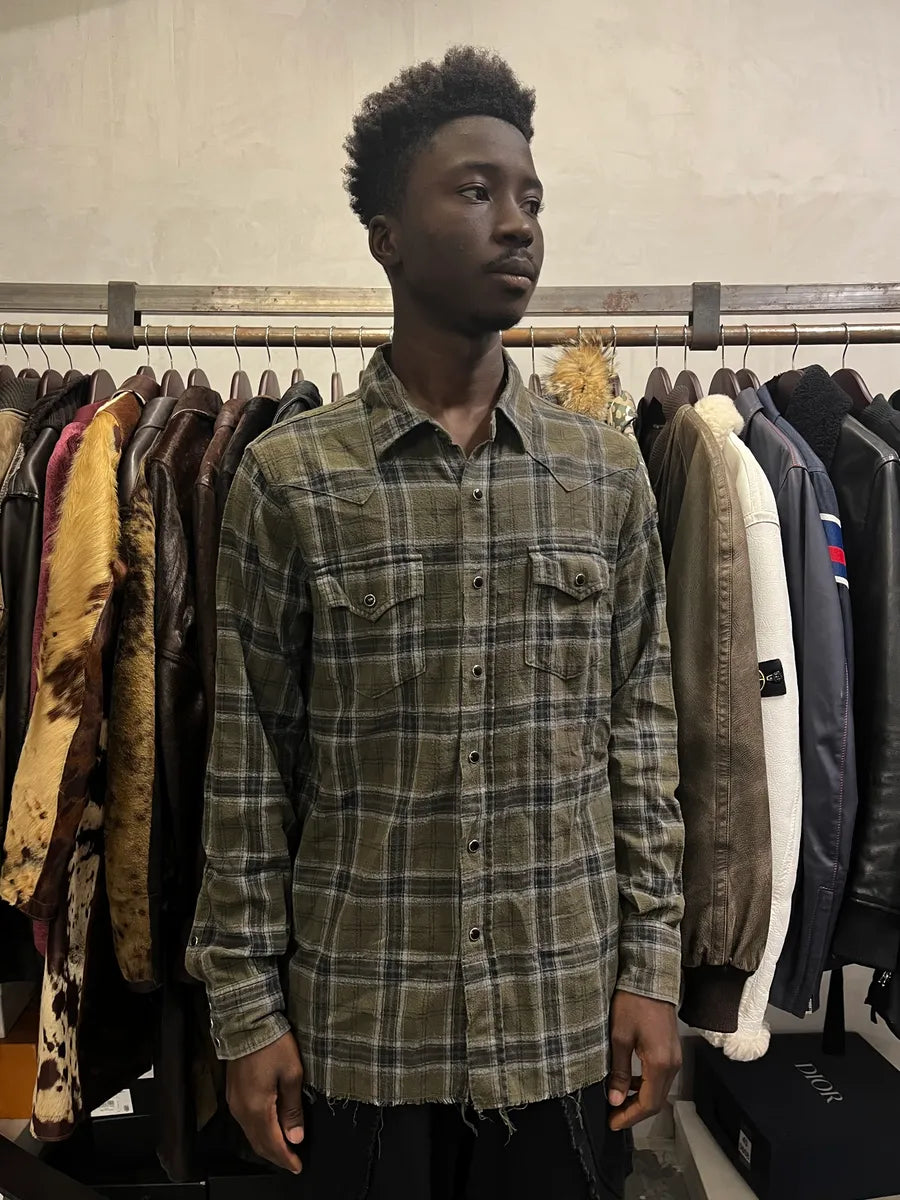 SS2018 Saint Laurent Khaki Green Tartan Shirt kBzVQlo 1