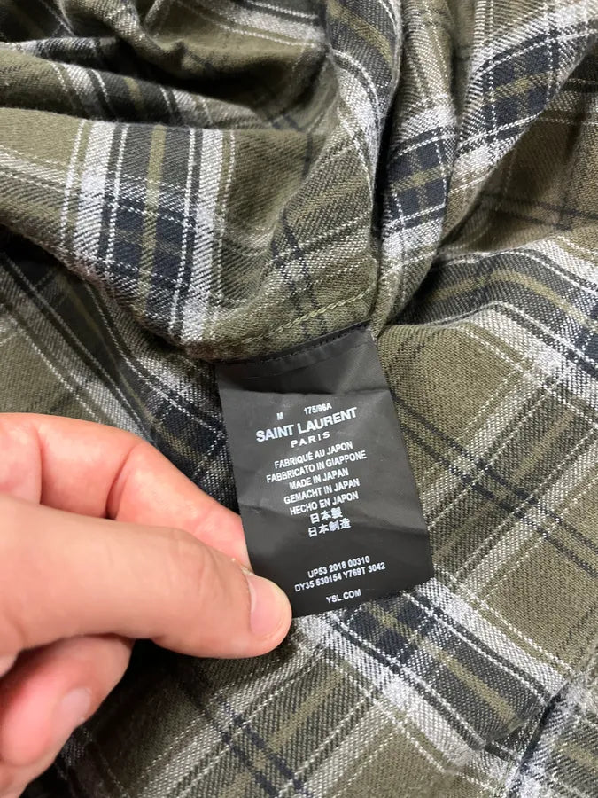SS2018 Saint Laurent Khaki Green Tartan Shirt kBzVQlo 10