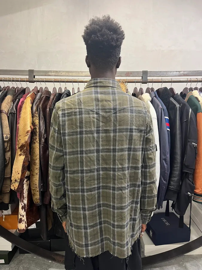 SS2018 Saint Laurent Khaki Green Tartan Shirt kBzVQlo 2