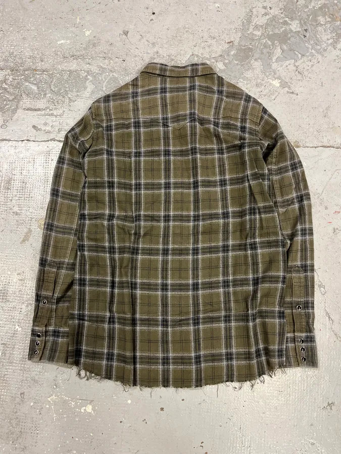 SS2018 Saint Laurent Khaki Green Tartan Shirt kBzVQlo 6