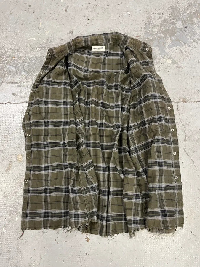 SS2018 Saint Laurent Khaki Green Tartan Shirt kBzVQlo 8